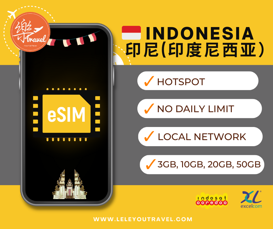 【eSIM】印尼上网卡 Indonesia Travel Sim Card 【No Daily Capped】【Unlimited data】