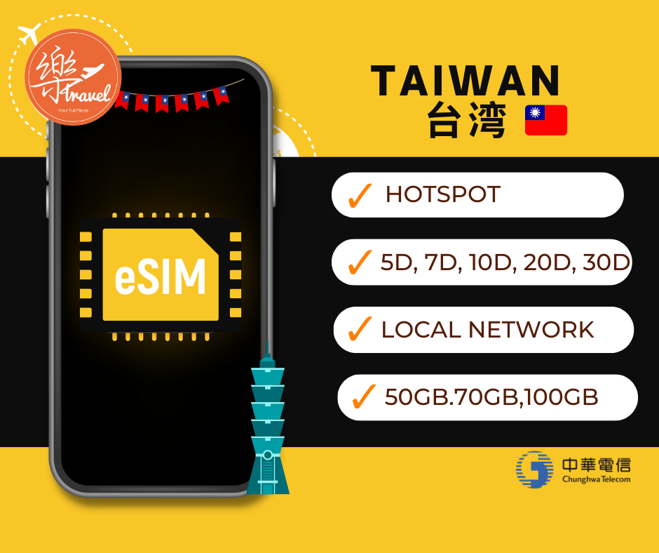 【eSIM】台湾上网卡 Taiwan 300GB Travel Sim Card 【4G High Speed】【Unlimited data】