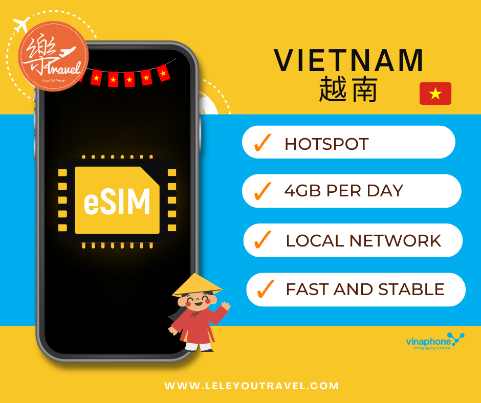 【eSIM】越南上网卡60GB  Vietnam Travel Sim Card 【No Daily Capped】【Unlimited data】